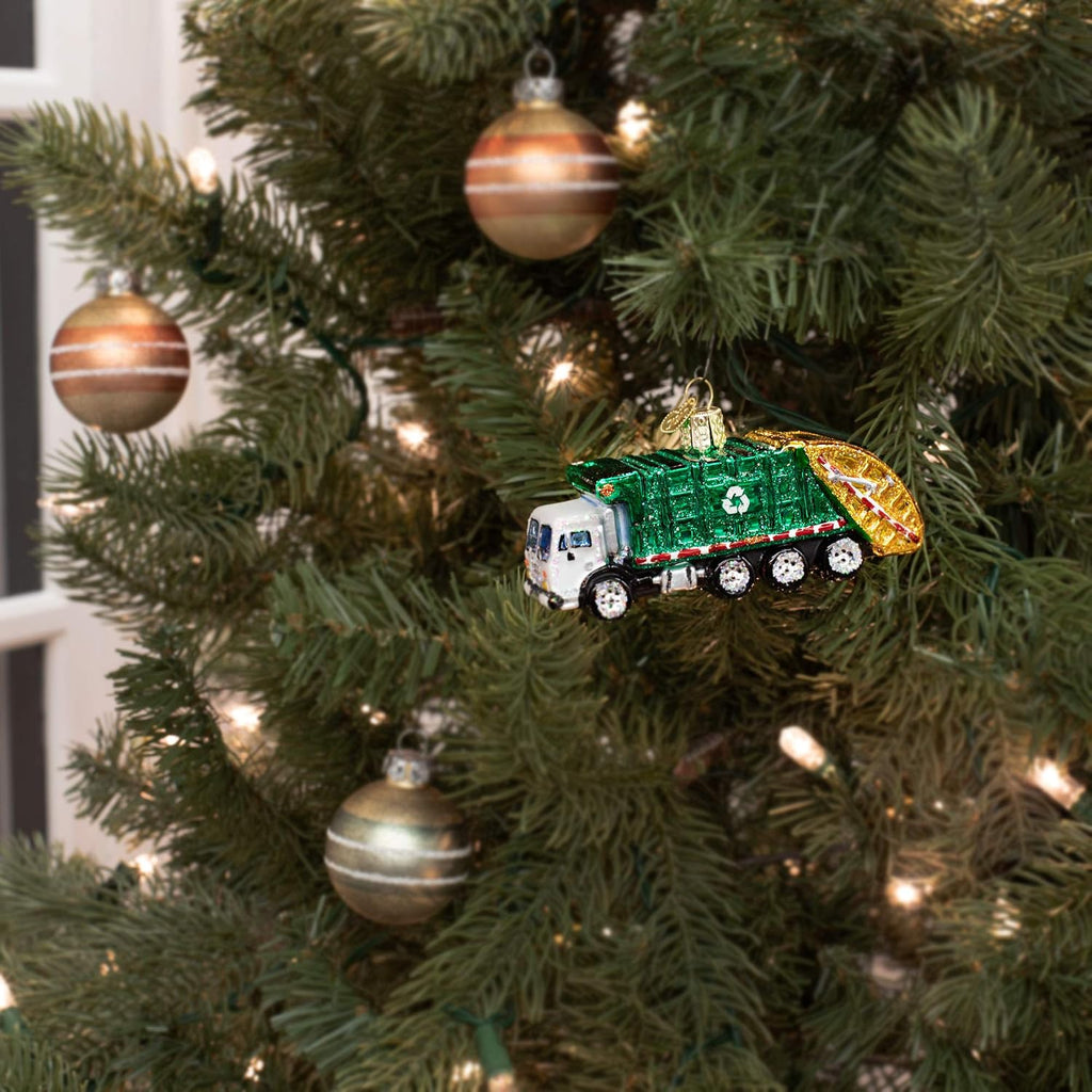 Old World Christmas Ornaments Garbage Truck Glass Blown Ornaments for Christmas Tree