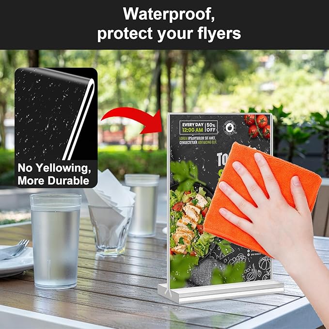 5x7 Acrylic Sign Holder, 12 Pack Vertical Plastic Signs Frame Table Top Display, Double Sided Display Flyer Holder Menu Holders Clear Stand for Office Store Show Fair