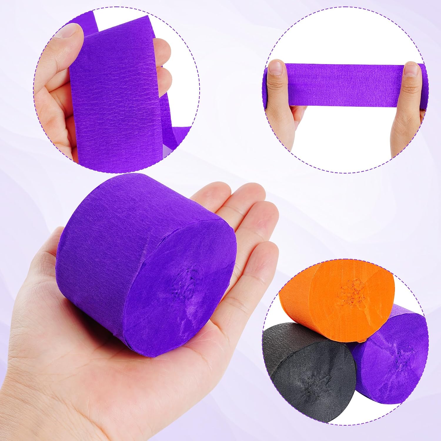 jiebor Crepe Paper Streamers for Halloween Black Orange Purple Crepe Paper Roll Halloween Party Room Wall Decor, 9 Rolls 738 Ft