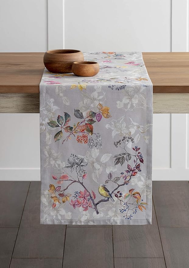 Maison d' Hermine Table Runner 100% Cotton Single Layer Table Runners 108 inches Long for Thanksgiving Christmas Decorations Home Kitchen Dining Party Wedding (Equinoxe - Grey, 14.5" x 108")