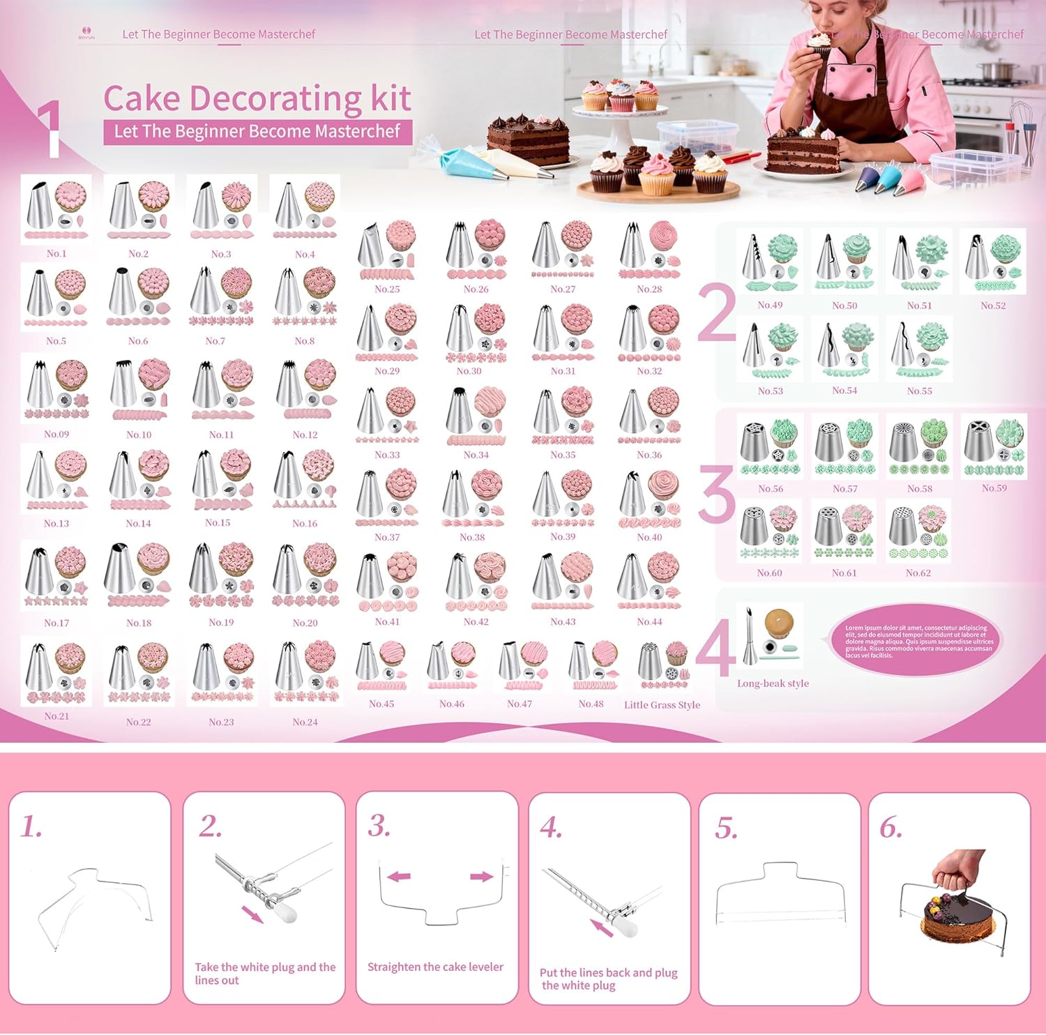 Cake Decorating Kit - Cake Turntable for Decorating with Baking Springform Pans, Cake Leveler, Numbered Piping Tips, 2 Spatulas, Baking Supplies Tools