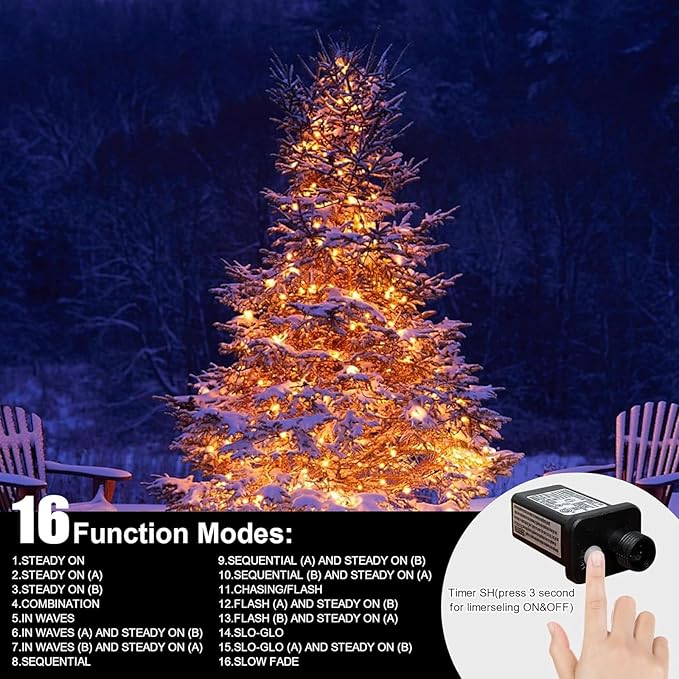 LAMPHOME 33ft Golden Christmas Decorative Mini Lights, 100 LED Transparent Wire Fairy Starry String Lights Plug in, 11 Lighting Modes, for Indoor Outdoor Xmas Tree Wedding Party Decoration (Yellow)