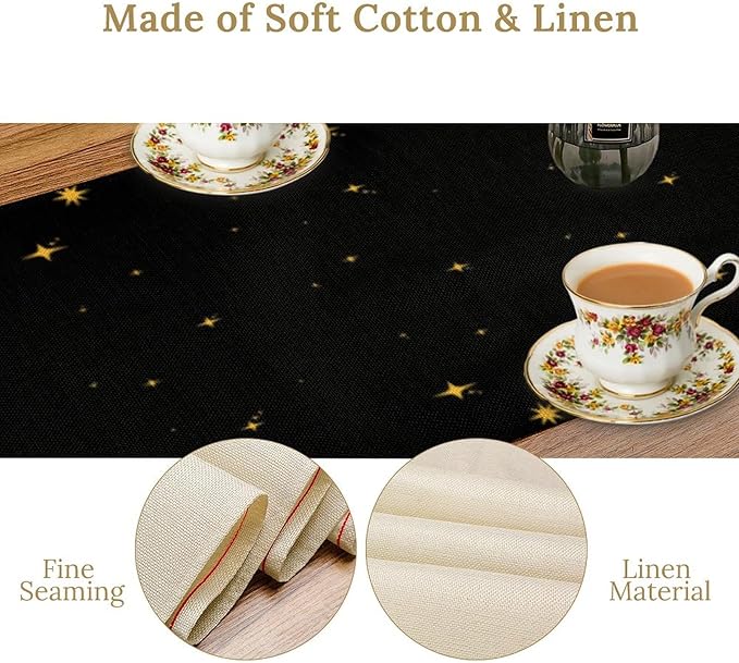 Mushroom Kitchen Table Runner, Gothic Moon Star Plants Witchy Moonlit Flower Butterfly Table Runner for Kitchen Party Living Room Drapes, 13x60 Inch Black