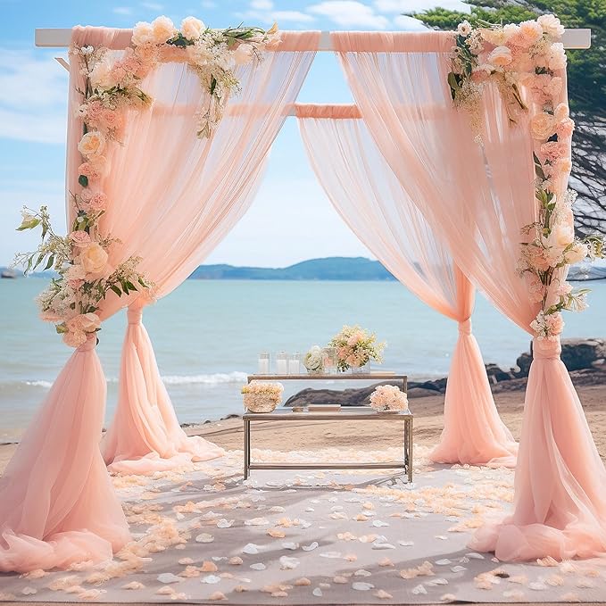 20x10 Peach Tulle Backdrop Curtains for Parties, Sheer Backdrop Curtain Wedding Photo Background Drapes for Baby Shower Photography Birthday Party