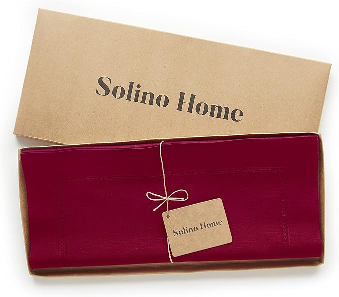 Solino Home Red Hemstitch Table Runner 60 Inches - Cotton Linen Small Table Runner 14 x 60 Inch Ideal for Dresser and Coffee Tables - Fall, Autumn, Halloween, Christmas, Holiday