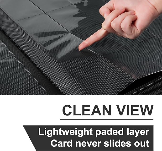 Premium Card Binder 16 Pocket, GEAoffice PU Cover Trading Card binder for 1000+ Cards, Sturdy Card Collection Album, Card Holder Folders for YuGiOh, MTG, TCG, Game Cards & Sports Cards, Black