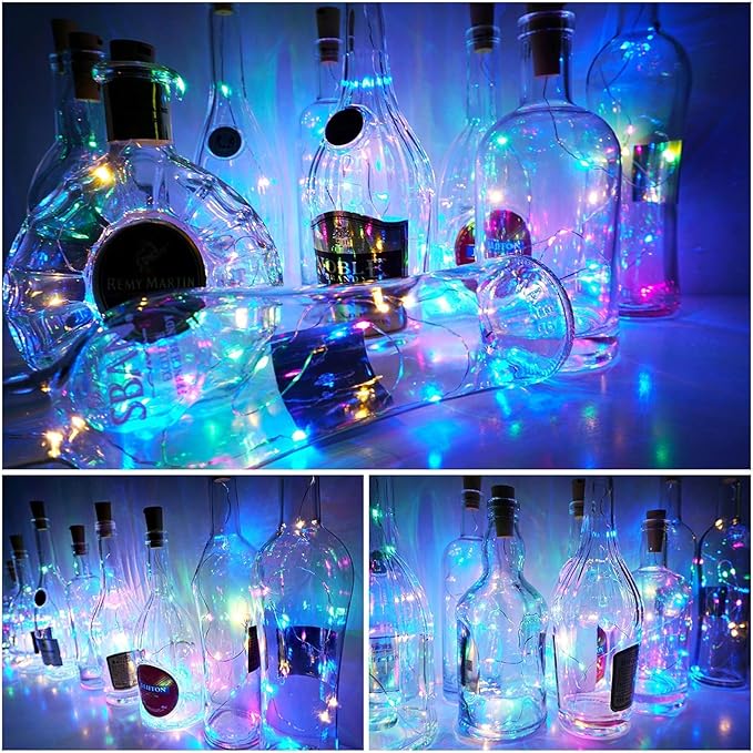 Wine Bottle Lights with Cork 15Pack 10 LED 40 Inches Battery Operated Silver Wire Liquor Fairy Mini String Lights for Party Christmas Halloween Wedding Decoration