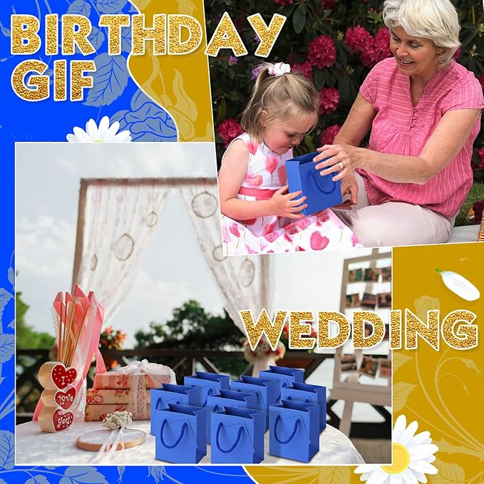 Sherr 100 Pack Mini Gift Bags Bulk, 4 x 2.75 x 4.5 Inches Paper Bags with Tags, Extra Small Paper Gift Boxes with Handles for Birthday, Party Favors, Weddings, Small Business(Blue)