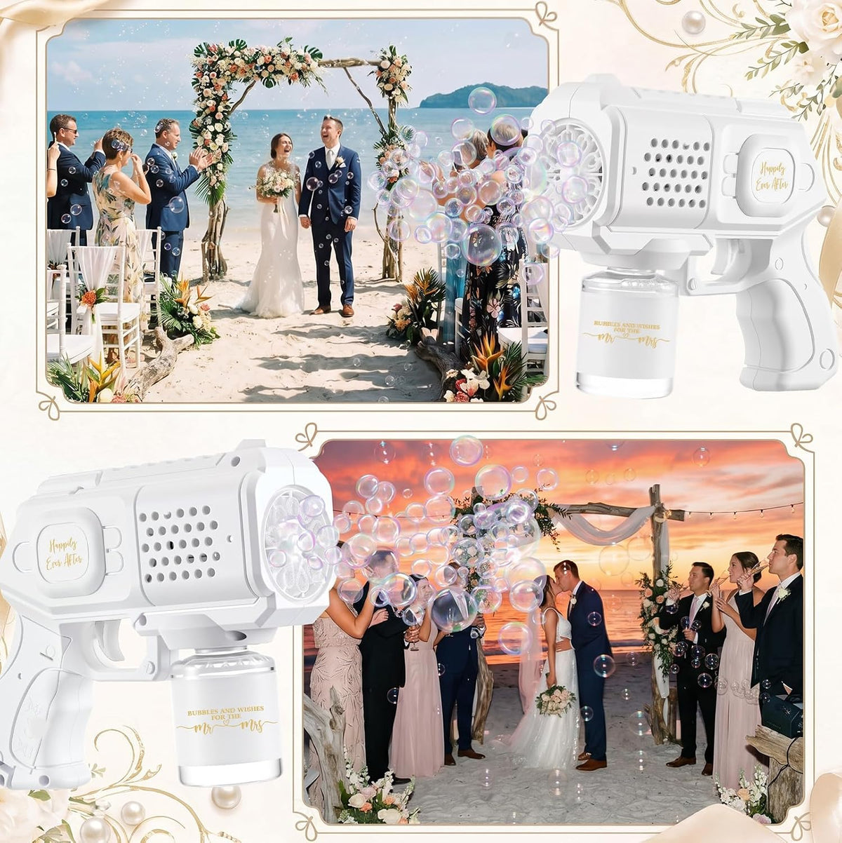 Hollowfly 4 Pack Wedding Bubble Guns Machine Bottles Solution Romantic Bubble...