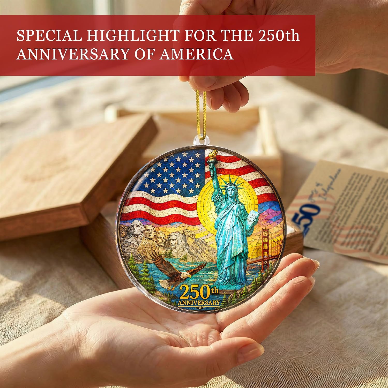 250 Anniversary USA Ornament, 2D Acrylic America Merchandise 250, Christmas in July Decorations, Christmas Decorations, USA 250th Anniversary, USA 250th Birthday Gifts
