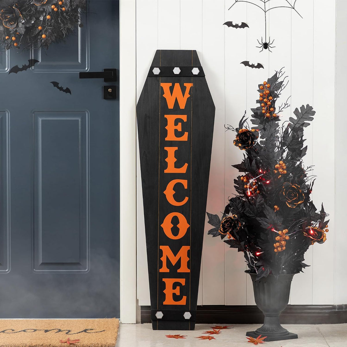 Glitzhome 38"H & 42"H Halloween Wood Mummy & Welcome Coffin...