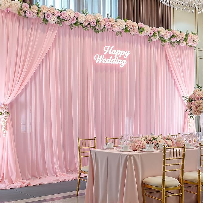 10ft x 10ft Peach Pink Backdrop Curtains, Wrinkle-Free Sheer Chiffon Fabric Photo Backdrop Drapes for Wedding Arch Party Ceremony Stage Photography Decorations