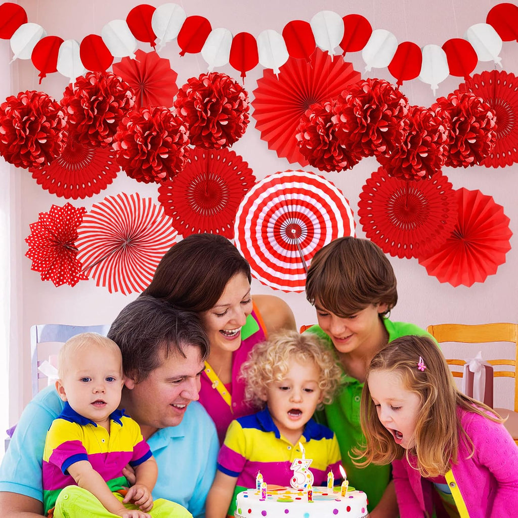 Red Party Decorations, Papar Fans Pompoms Fans Garlands for Birthday Bridal Baby Shower Wedding Graduation New Years Valentine's Day Party Decorations