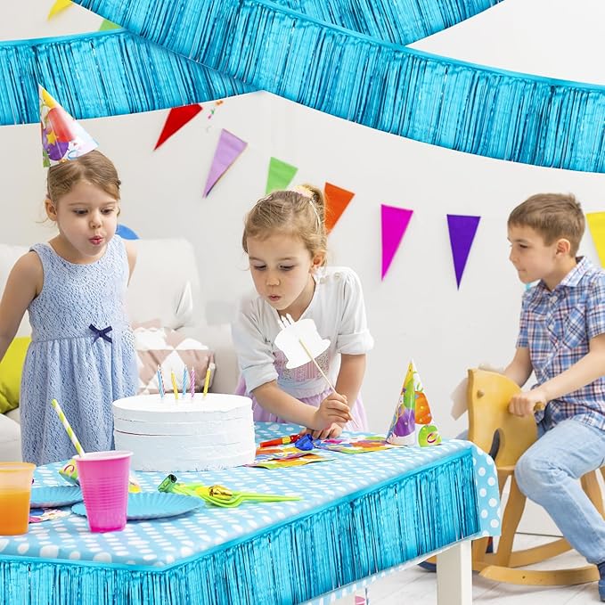 Light Blue Birthday Decorations Tinsel Garland Parade Float Decorations for Trailer 4Pack 12FT Under The Sea Party Decor Ceiling Fringe Banner Backdrop for Streamers Party Decorations