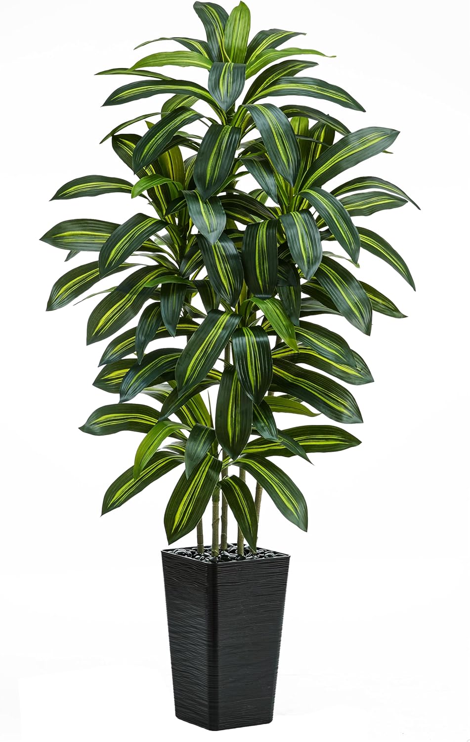 Artificial Dracaena Tree: 5FT Fake Plants Silk Faux Trees（Black Pot）