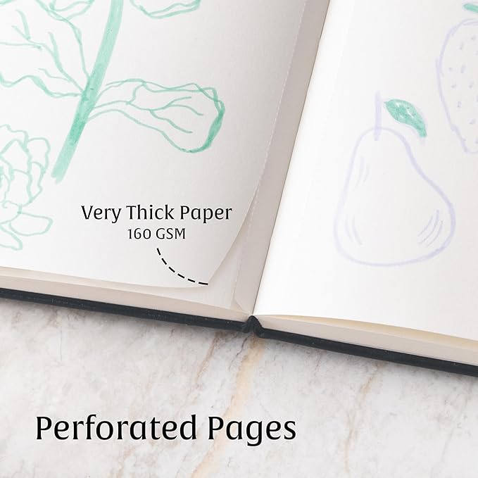 Beechmore Books A4 Sketchbook – 8.5x11 Premium Vegan Leather Bound Large Sketch Book Hardcover with 156 Thick 160gsm Perforated Ivory Pages, Blank Sketch Pad, Gift Boxed, Back Pocket, Ribbon Bookmark