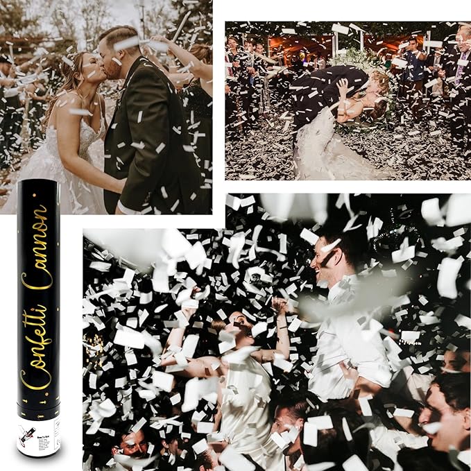 6 Pack White Confetti Poppers, 12 Inch Confetti Cannon Party Poppers Shooters for Gender Reveal, Birthday, Wedding, Graduation, Anniversary, Parties, Christmas, New Year's Eve