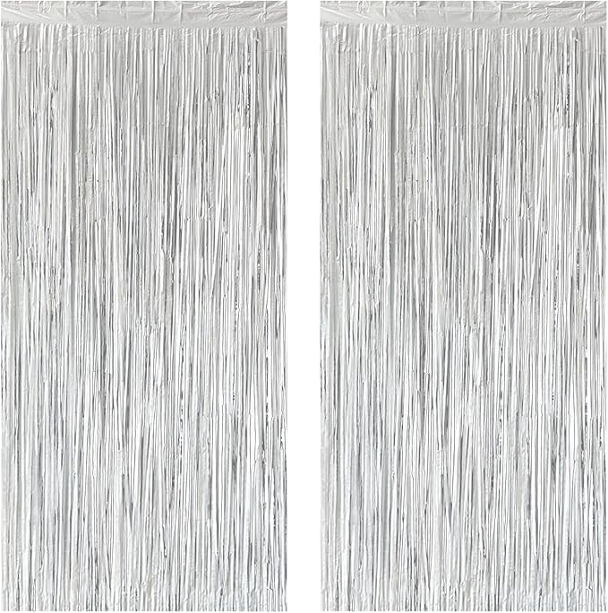 Silver Foil Fringe Curtain 3.3×8.3FT 2 Packs, Metallic Tinsel Curtains Party Streamers for Birthday Graduation Baby Shower Decoration (2pcs,3.3FT×8.3FT, Silver)