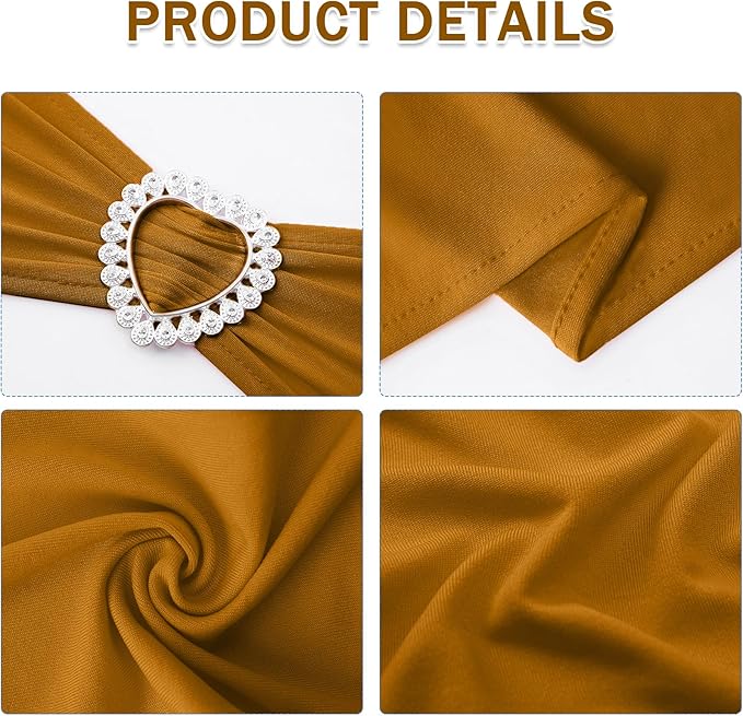 Howhic Pack of 30 Spandex Chair Sashes Bows Stretch Chair Cover Band with Buckle Slider Universal Elastic Chair Ties for Wedding Banquet Party Event Decoration (Gold)