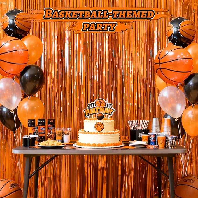 Crosize 2 Pack Foil Fringe Curtains Party Decorations, Orange Tinsel Curtain Backdrop for Parties, Door Streamers, Glitter Streamer Fringe Backdrop for Birthday Decoration