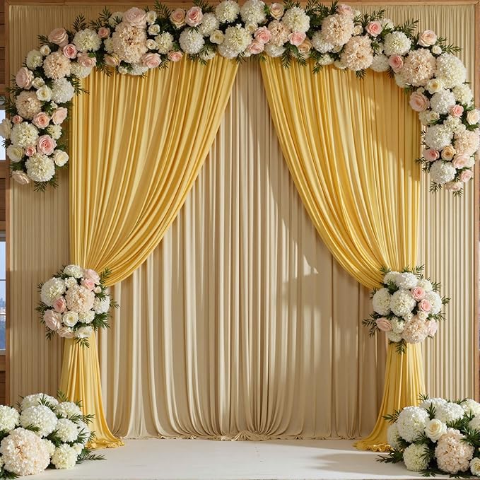 leegleri 40ftx12ft Wrinkle Free Beige Backdrop Curtain, 8 Panels 12FT Height Beige Wedding Backdrop Drapes, Silky Polyester Back Drop Cloth for Birthday Photography Background Party Backdrop Draping