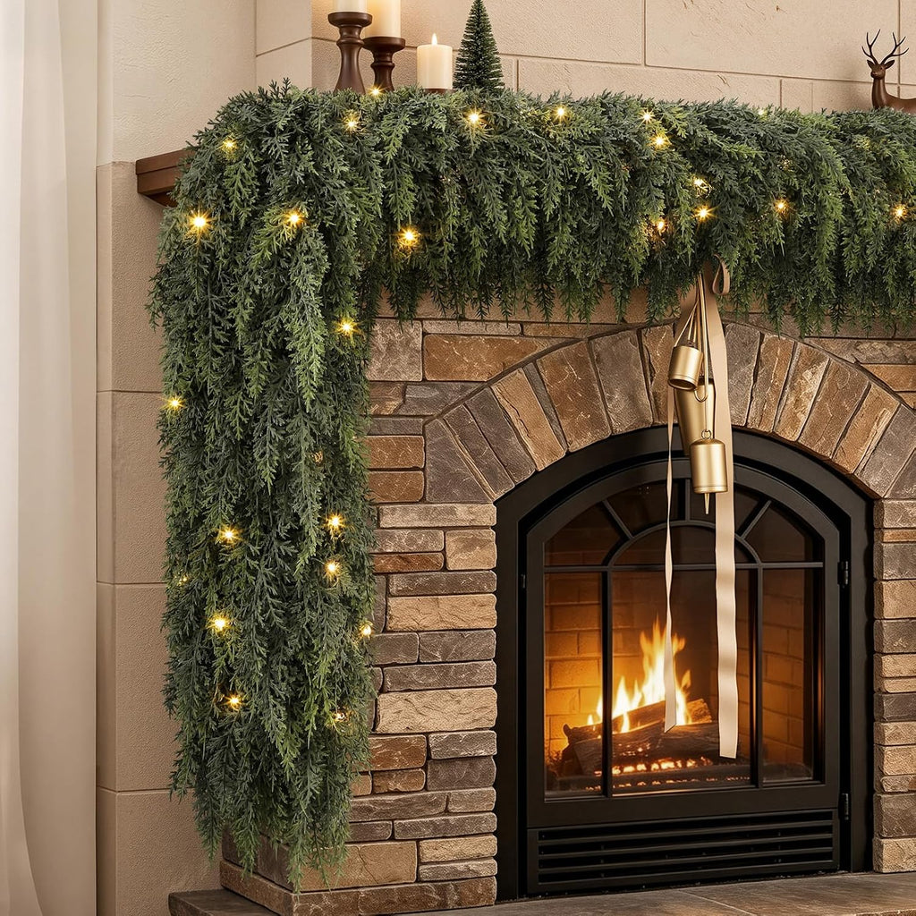 9ft pre-lit cedar christmas garland with lights, real, main product view