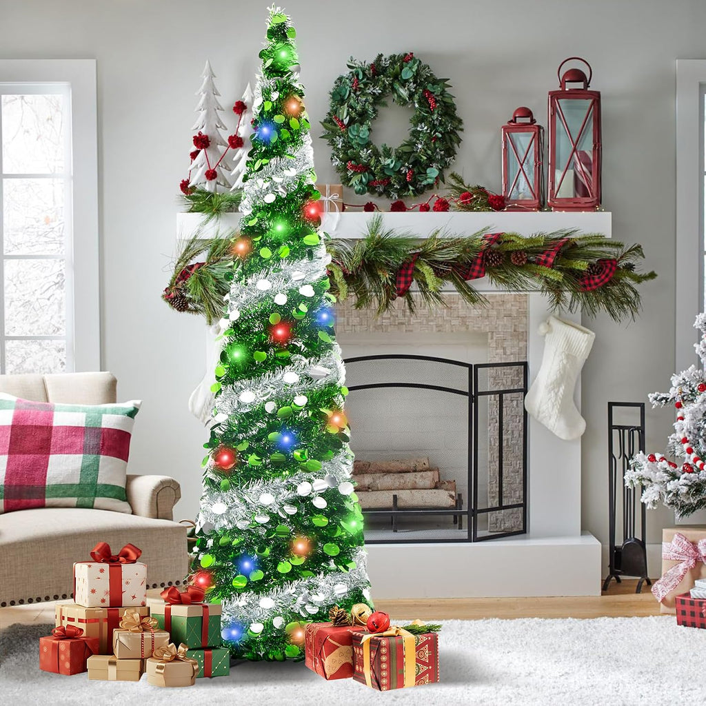 5ft pop up christmas tree with lights, collapsible, side view