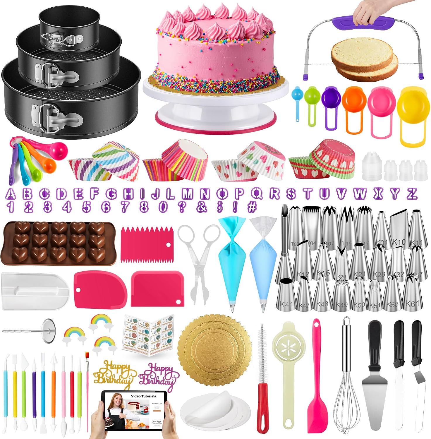 Kootek 700pcs Cake Decorating Kit, Baking Supplies with Springform Pans, Cake Turntable for Decorating, Piping Tips Set, Pastry Bags, and More Baking Tools for Mother's Day