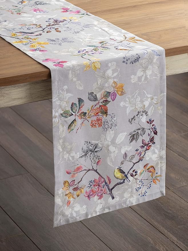 Maison d' Hermine Table Runner 100% Cotton Single Layer Table Runners 108 inches Long for Thanksgiving Christmas Decorations Home Kitchen Dining Party Wedding (Equinoxe - Grey, 14.5" x 108")