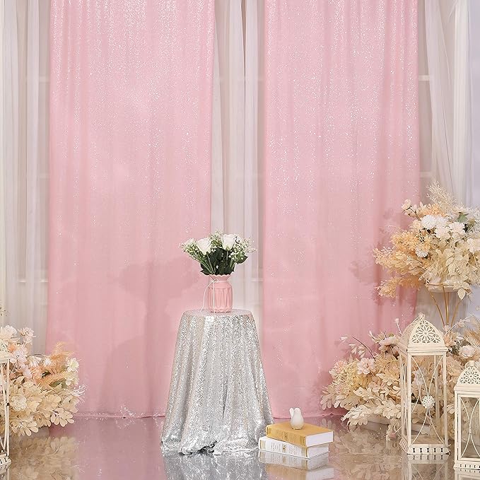 Pink Sequin Backdrop Curtains,2 Panels 2ft x 8ft Sequin Photography Backdrop Curtain for Wedding Party Xmas Decoration, Pink