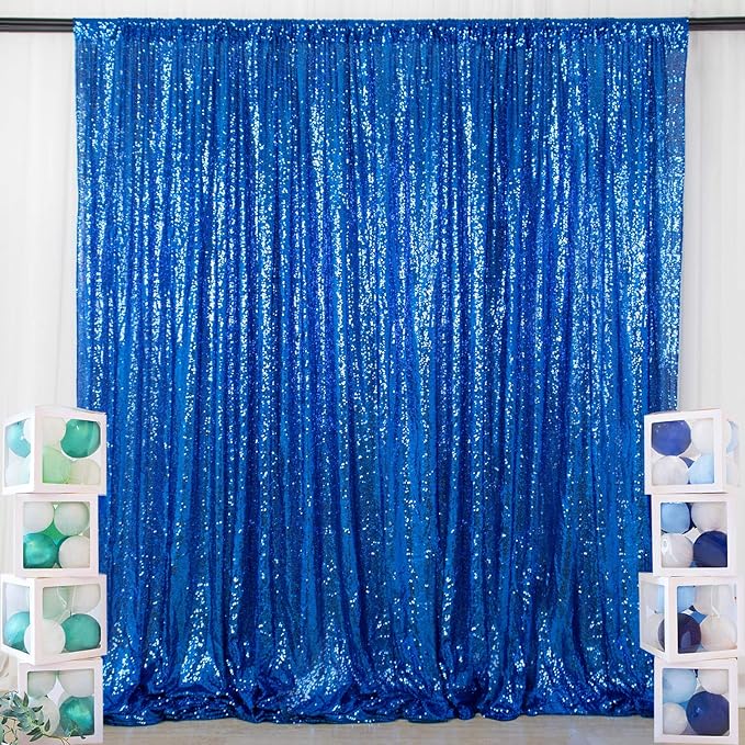 ShinyBeauty Sequin Royal Blue Backdrop Curtain 4Ftx7Ft Photo Backdrops Blue Photograph Background Shimmer Curtains for Party, Wedding, Birthday, Graduation, Holiday