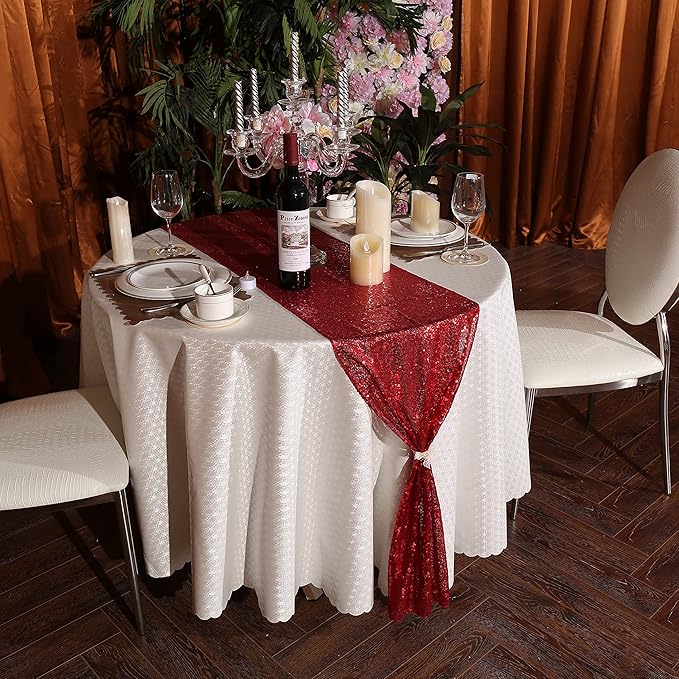 Eternal Beauty Red Table Runner for Wedding, 2PCS-12x108 Sequin Table Runner Decorations for Birthday Parties, Banquets, Graduations,Christmas