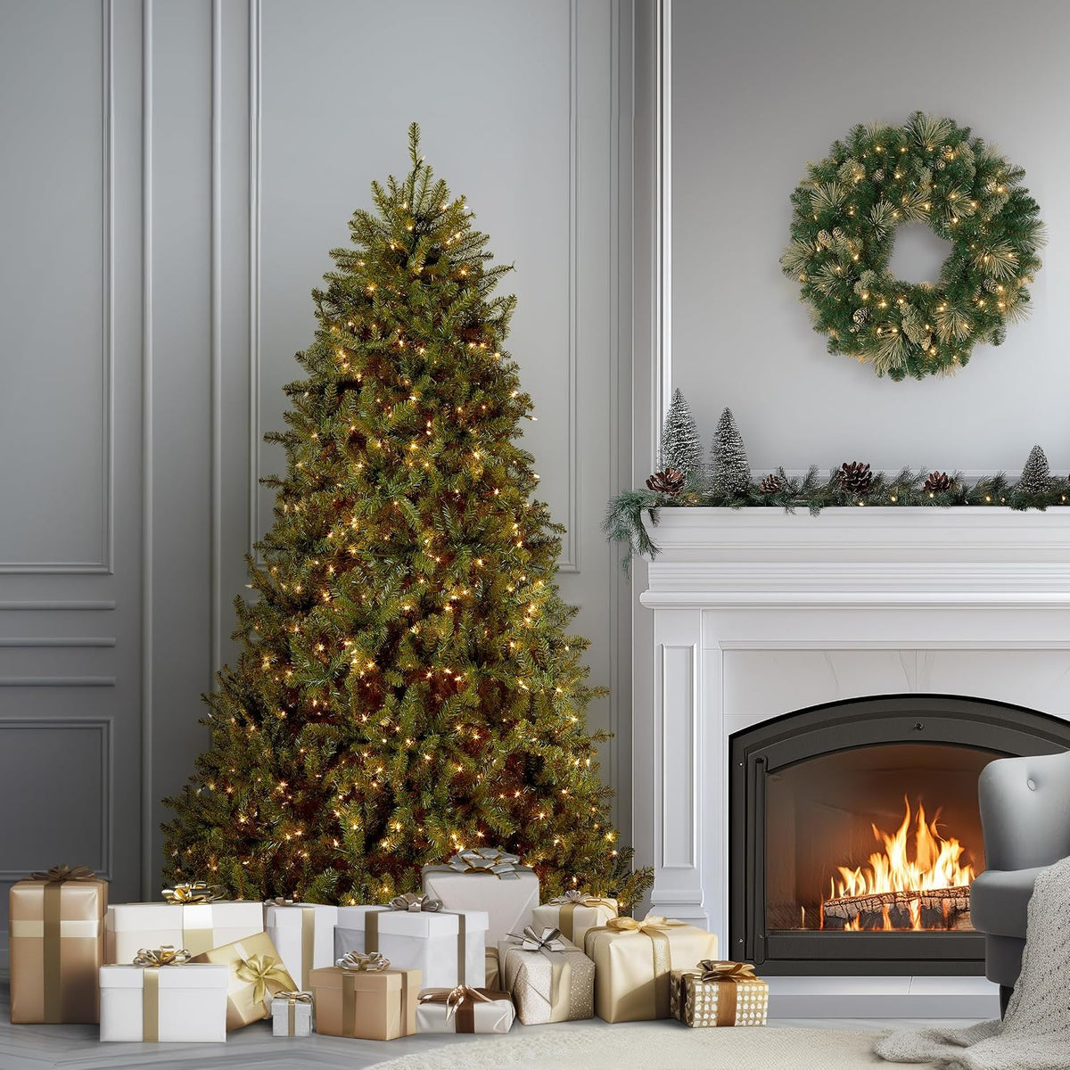 national tree company 6.5ft pre-lit dunhill fir artificial shown in use