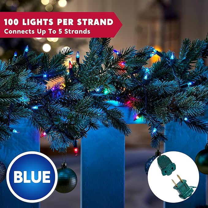 Joiedomi Blue Christmas String Lights,100 Count 22.3FT Christmas Fairy Tree Lights Plug in for Indoor Outdoor Xmas Decorations Patio Holiday Theme Party Yard House,Green Wire