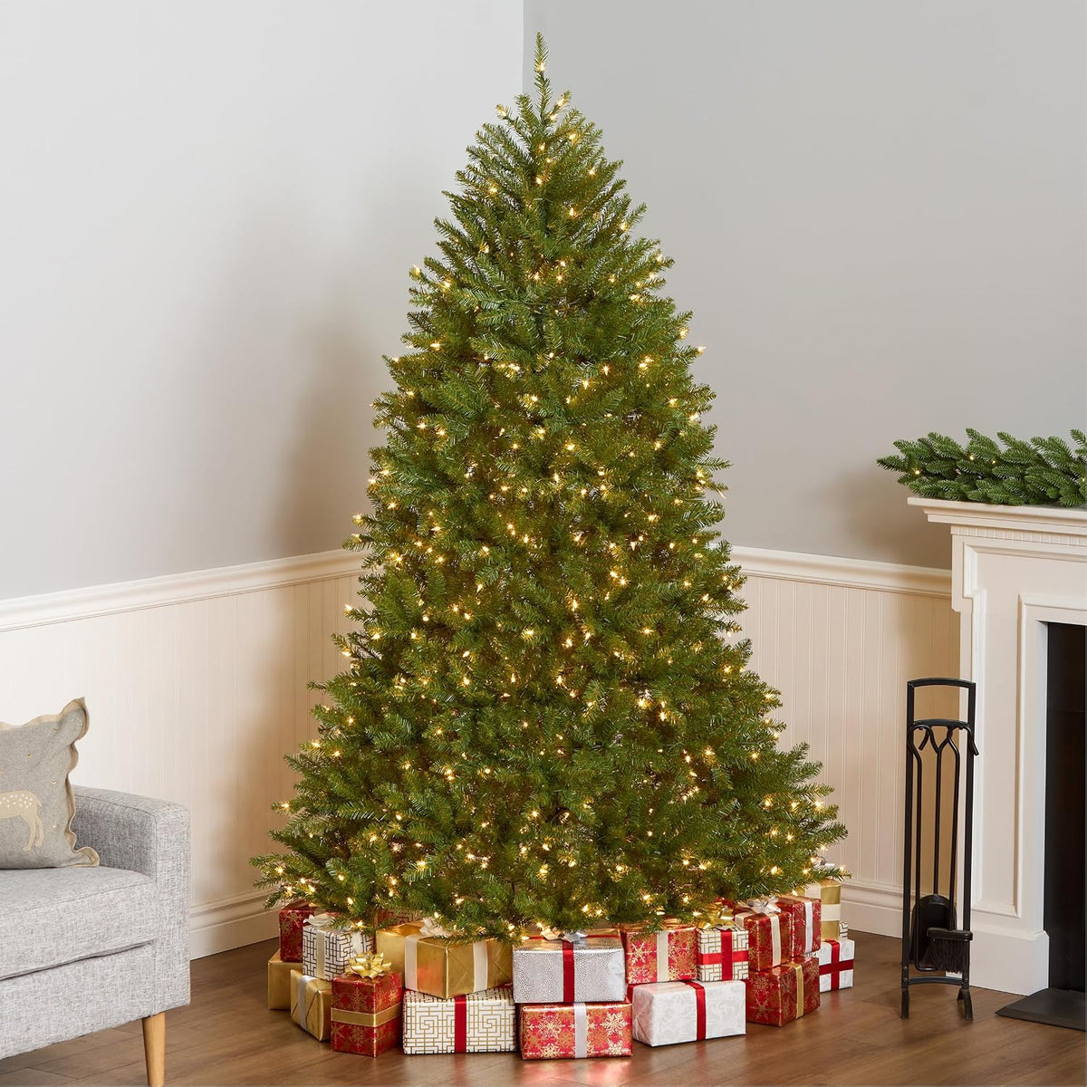 national tree company 7ft pre-lit dunhill fir artificial shown in use