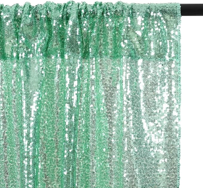 Eternal Beauty Mint Green Sequin Backdrop, 8x8 Ft Glitter Background Curtains for Shimmer Photography Party Wedding Birthday Back Drop Decor