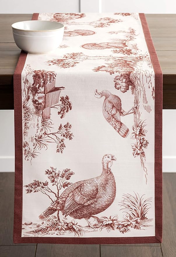 Maison d' Hermine Table Runner 100% Cotton Single Layer Table Runners 108 inches Long for Thanksgiving Christmas Decorations Home Kitchen Dining Party Wedding (Holy Jouy - Brown, 14.5" x 108")