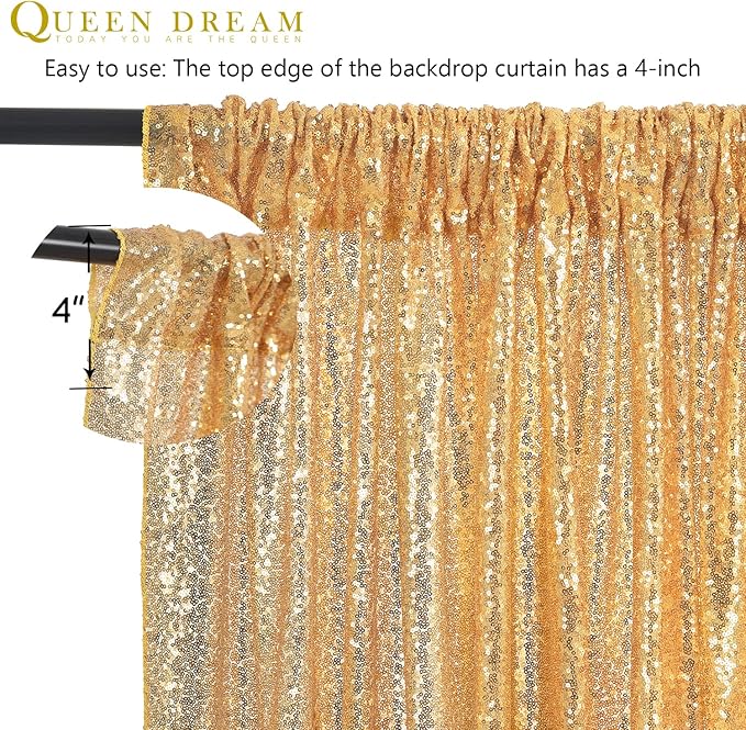 Gold Sequin Backdrop Curtains 2 Panels 2FTx8FT Glitter Gold Photo Backdrop for Wedding Party Stage Decorations