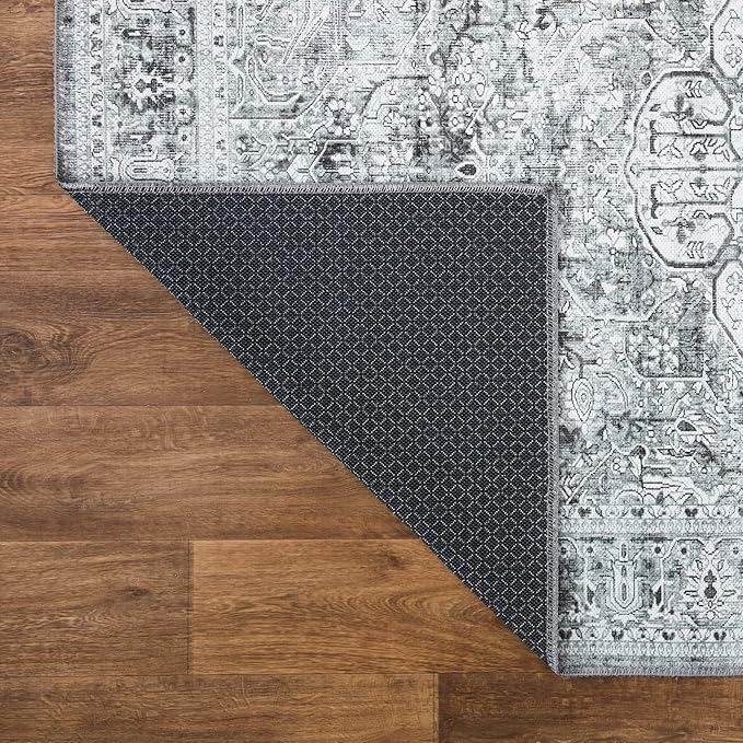 Bloom Rugs Washable Non-Slip 4' x 6' Rug - Gray/Charcoal Traditional Medallion Area Rug for Living Room, Bedroom, Dining Room, and Kitchen - Exact Size: 4' x 6'