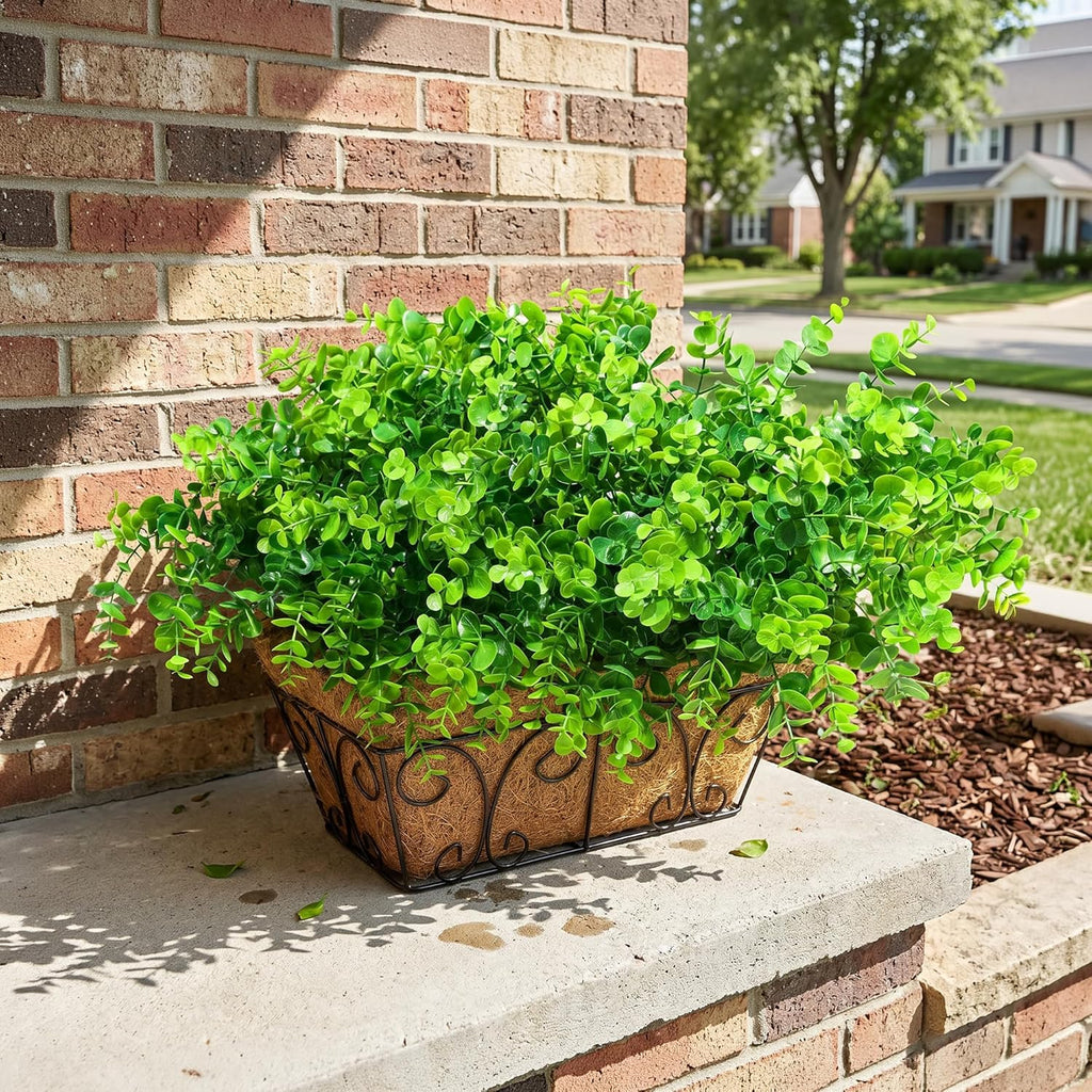 Artificial Faux Outdoor Plants for Spring Summer Decoration, 12 Bundles Fake Plastic Eucalyptus UV Resistant Look Real Fake Plants for Planter Outside Front Door Porch Patio Balcony Garden Indoor Yard