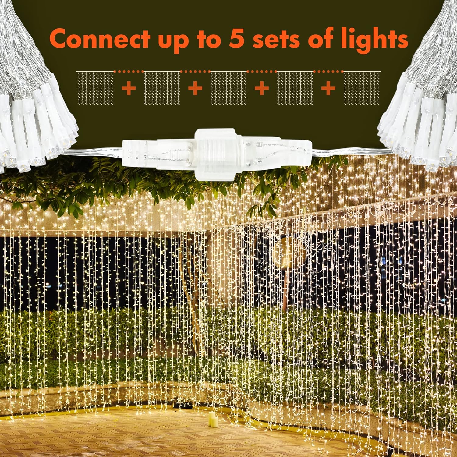 Twinkle Star 300 LED Curtain String Lights, Warm White | 8 Modes, Plug In, For Bedroom Wedding Party Birthday, Indoor Outdoor Wall Window Backdrop