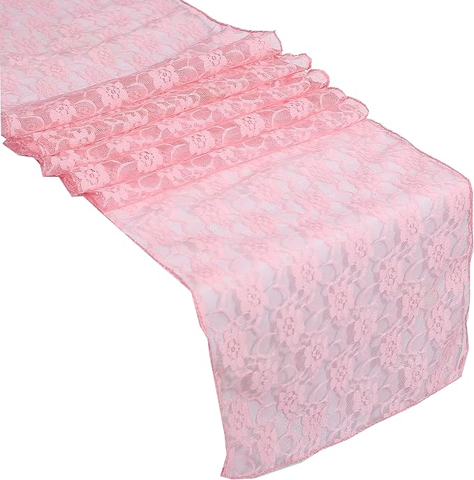 MDS Pack of 15 Wedding 12 x 108 inches Lace Table Runner for Wedding, Decorations for Birthday Parties, Banquets, Graduations, Engagements, and Runners fit Rectangle, Round Table- Blush Pink
