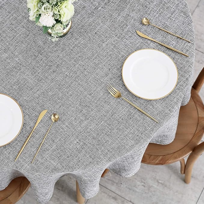 maxmill Flaxy Faux Linen Tablecloth with 2-Tone Slubby Texture Wrinkle Resistant Anti-Shrink Soft Table Cloth for Kitchen Dining Restaurant Tabletop for Event Dinner Round 70 Inch Light Gray