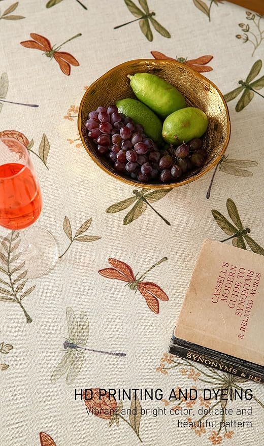 ISAENNE Designer Floral Linen Round Tablecloth,French Off White Elegant Table Cloth,Fall Washable Home Decor Tablecloths for Dining Thanksgiving Kitchen Christmas Party,Diameter 67"-Grace B