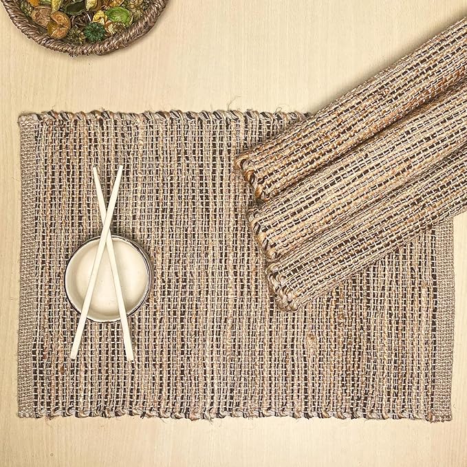 Chardin Home Natural Jute & Brown Placemats, Set of 4 – Rustic Handmade Boho Table Mats, 13x19 Inch Dining Table Placemats for Kitchen, Everyday Meals, Holidays, Farmhouse or Modern Table Décor