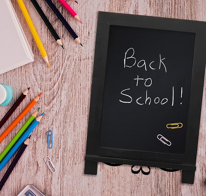 HBCY Creations Black Wooden Tabletop Chalkboard with Legs/Vintage Wedding Table Sign/Small Kitchen Countertop Memo Board/Antique Wooden Frame (9.5” x 14” Inches) (4 - Black)