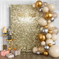 Qcity Light Gold Shimmer Wall Backdrop 24PCS, Black Back Not See-Through Design, Square Sequin Glitter Backdrop Panel, Perfect for Outdoor Events, Birthdays, Wedding and Party Decoration