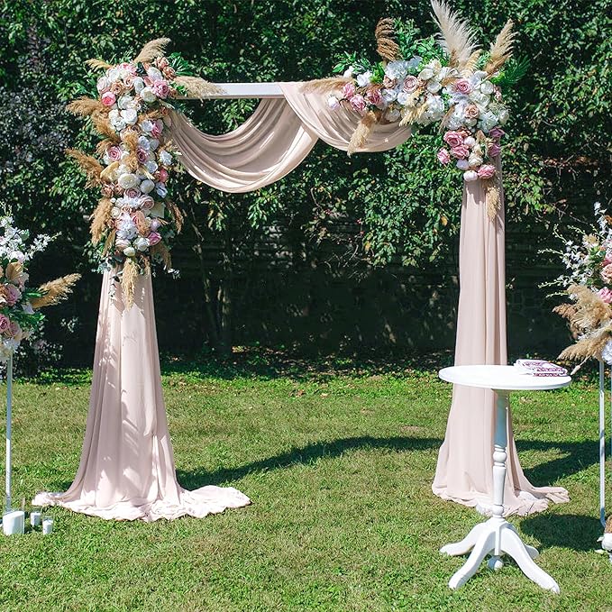 PARTISKY 10ftx7ft Taupe Chiffon Backdrop Curtains, Wrinkle-Free Sheer Fabric Photo Drapes for Wedding Ceremony Arch Birthday Baby Shower Photography Stage Decor 5ft x 7ft, 2 Panel