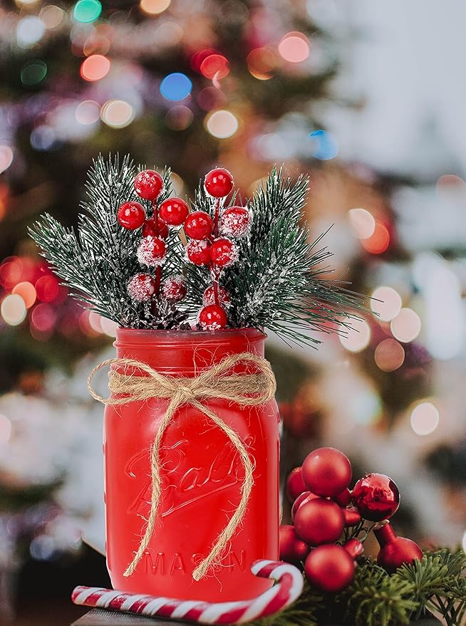 CNVOILA Christmas Centerpiece 3PC Set: Mason Jars, Table Decorations, Home & Coffee Table Decor