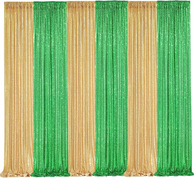 Gold Backdrop Curtain for Parties - 3 Pieces Glitter Sequin Background Backdrops 2x8ft Birthday Baby Shower Decorations